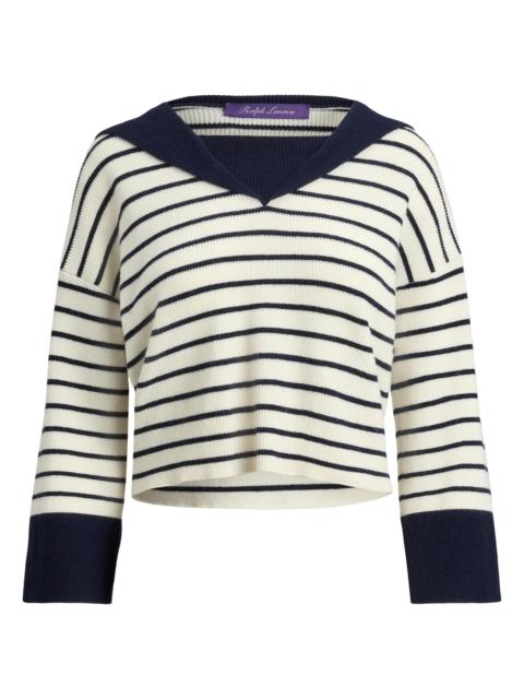 Ralph Lauren Women's Sailor Collar Striped Cashmere Sweater - Cream Icon Navy