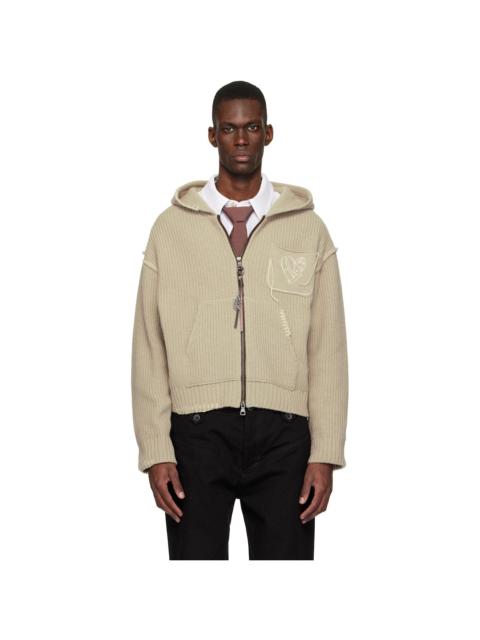 Andersson Bell Beige Heart Logo Zip-Up Hoodie