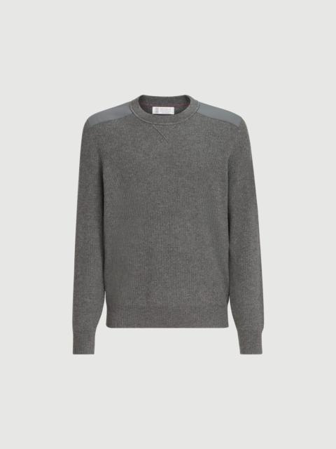 Brunello Cucinelli Cashmere ribbed sweater with cotton inserts