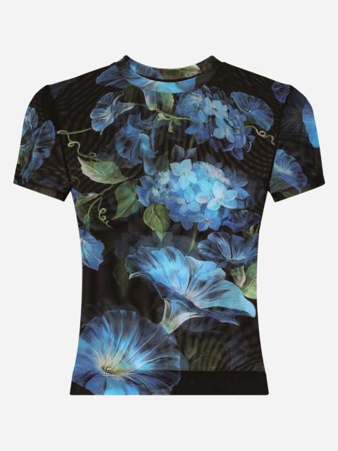 Tulle T-shirt with bluebell print