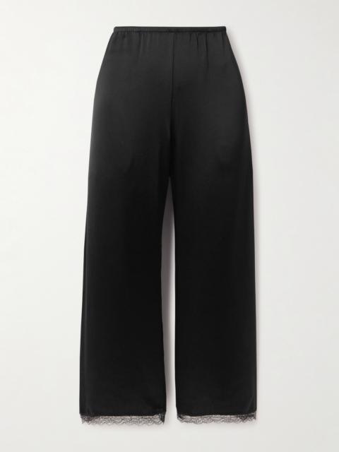 LESET Barb Lace-trimmed Satin Wide-leg Pants