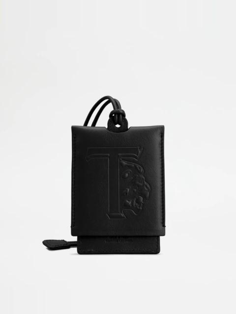 Tod's TOD'S NECK CARD HOLDER IN LEATHER SMALL - BLACK