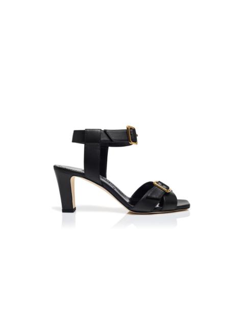 Manolo Blahnik Black Nappa Leather Ankle Strap Sandals