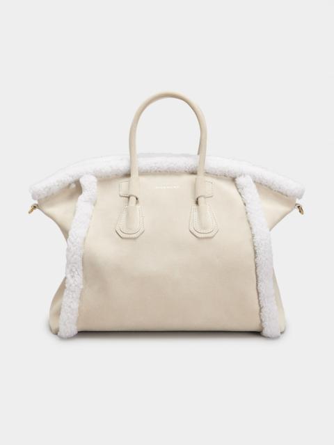 Small Antigona Sport Shoulder Bag in Suede & Shearling