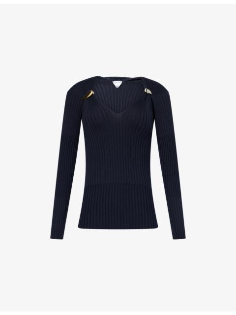 Bottega Veneta V-Neck Embellished Cashmere and Silk-Blend Jumper