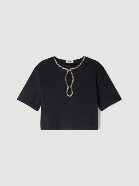 Sandro RHINESTONE CROPPED T-SHIRT