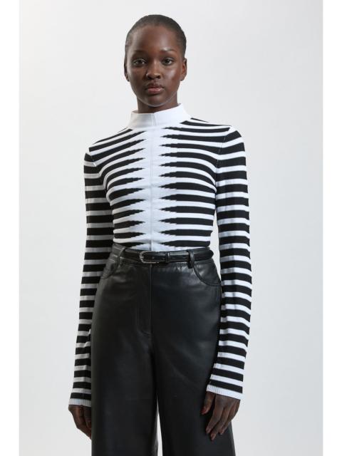 KAREN MILLEN Textured Geo Knitted Viscose Top With Cuff Splits