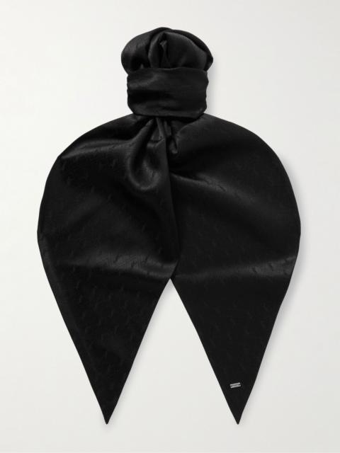 SAINT LAURENT Logo-Embroidered Silk-Jacquard Scarf Black