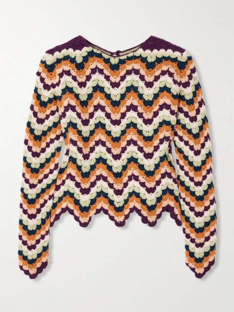 ESCVDO Safi Pesca Scalloped Striped Crocheted Organic Cotton Top