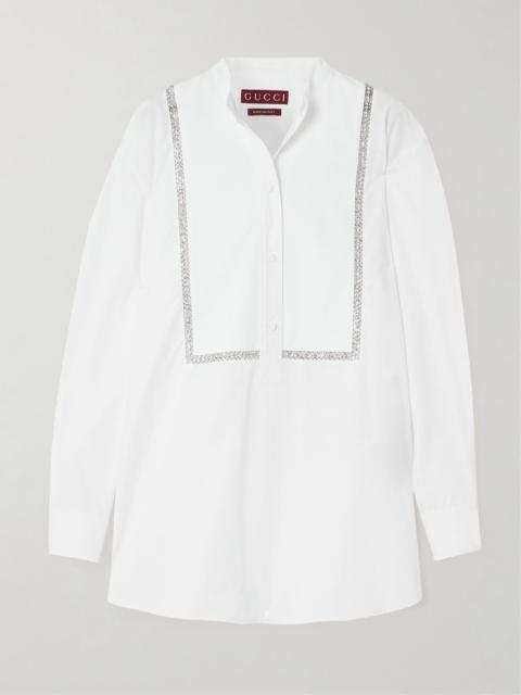 GUCCI Embellished piqué-trimmed cotton-poplin blouse White