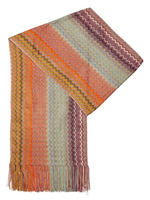 Zigzag-intarsia metallic-knit scarf
