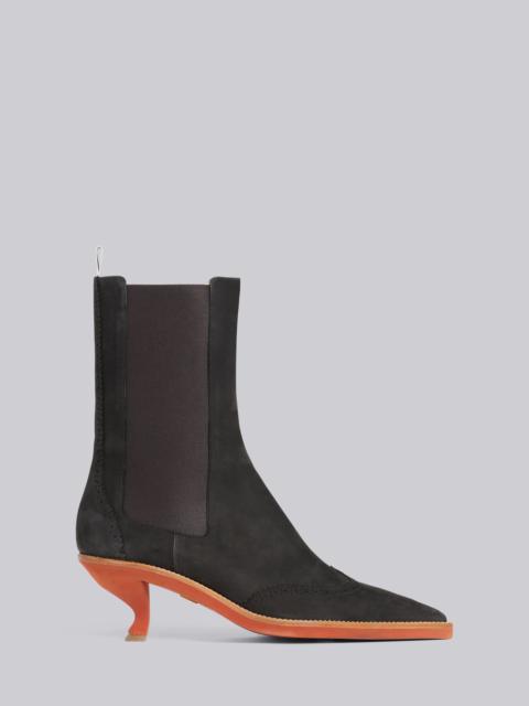 Thom Browne Black Suede Brogued Wingtip 4-Bar 50mm Curved Heel Chelsea Boot