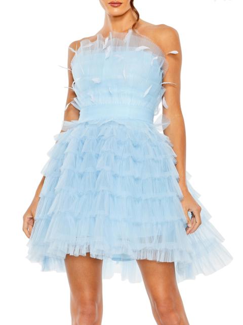 MAC DUGGAL Women's Tiered Feather & Tulle Mini-Dress - Powder Blue