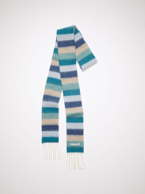 Wool-apaca fringe scarf - Skinny - Blue/grey