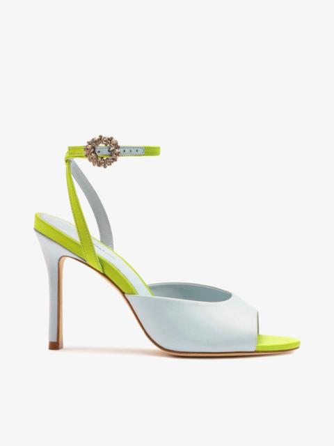 Larroudé Jasmine Sandal Powder Blue and Green Satin