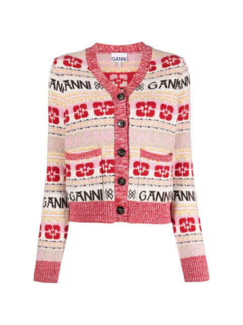 logo-print wool-blend cardigan