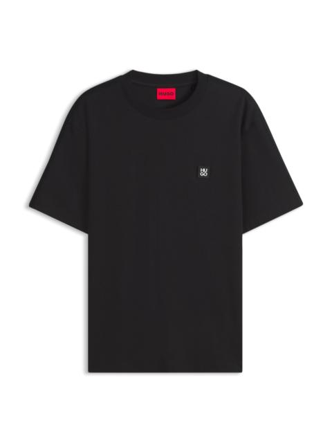 HUGO INTERLOCK-COTTON T-SHIRT WITH BOUCLÉ TAPE