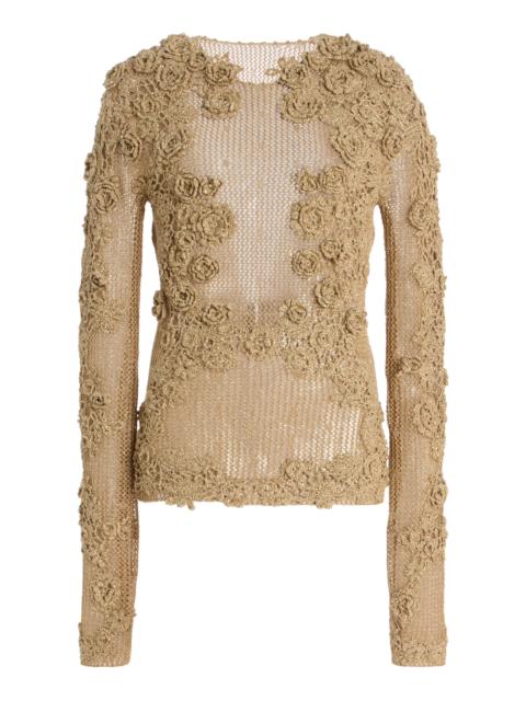 ULLA JOHNSON Viola Crochet Knit Pullover nude