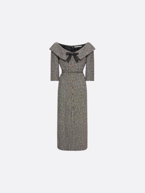 Alessandra Rich SEQUIN TWEED OFF-SHOULDER MIDI DRESS