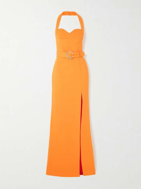 REBECCA VALLANCE Santara belted crepe gown Orange