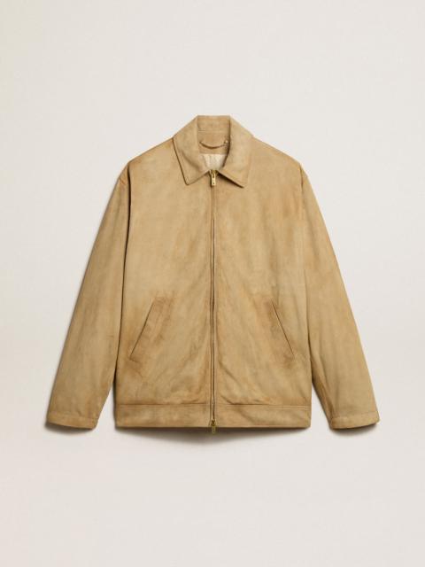 Beige-colored leather jacket with zip fastening