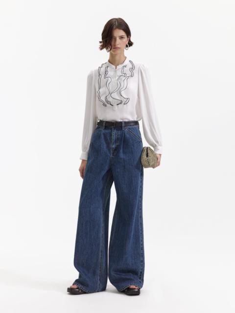 self-portrait Wide Leg Flare Denim Jeans