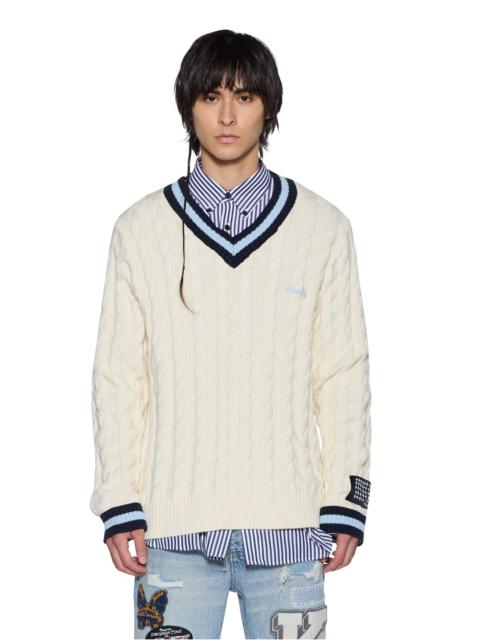 Ksubi PRINCETON CABLE KNIT V NECK VINTAGE WHITE