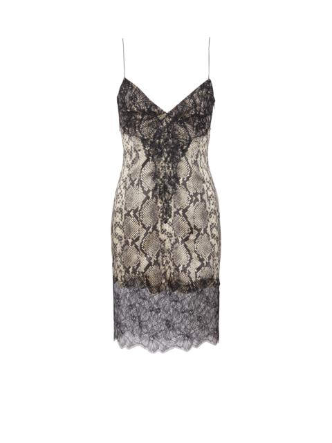 Balmain Snakeskin silk and lace spaghetti strap dress