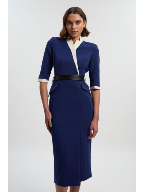 KAREN MILLEN Compact Stretch Tipped Tailored Belted Forever Midi Dress
