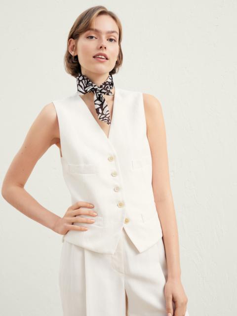 Brunello Cucinelli Viscose and linen fluid twill waistcoat with ramage print foulard and monili