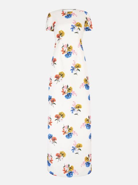 EMILIA WICKSTEAD Fosette Dress In Retro Bouquet On White Taffeta Faille