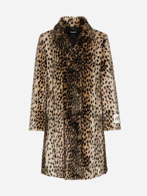 Lynx-effect jacquard faux fur coat