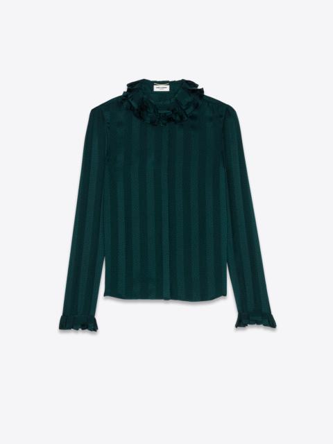 SAINT LAURENT spotted ruffled blouse in shiny and matte striped silk