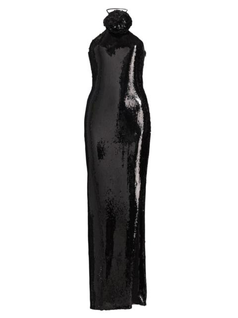 RODARTE Women's Flower Sequined Halter Body-Con Gown - Black
