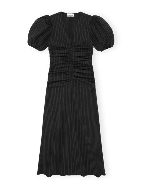 Stretch Stripe Gathered Long Dress - Black