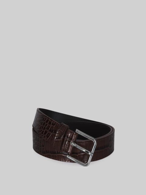 The Frankie Shop Toni Croc Patent Leather Belt - Brown/Silver
