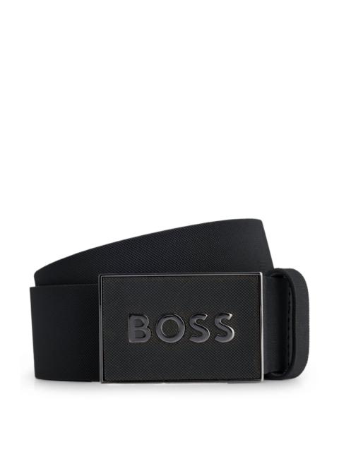 BOSS ITALIAN-LEATHER BELT WITH TEXTURED PLAQUE BUCKLE