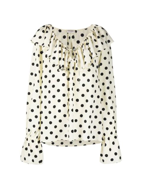 SAINT LAURENT ruffle collar polka-dot print blouse
