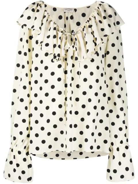 SAINT LAURENT ruffle collar polka-dot print blouse