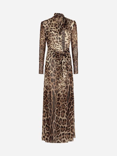 Georgette dress with leopard print and tie details