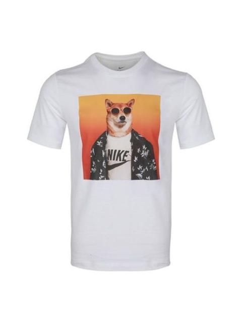 Nike Shiba Inu Printing Round Collar Sports Male White CT6313-100