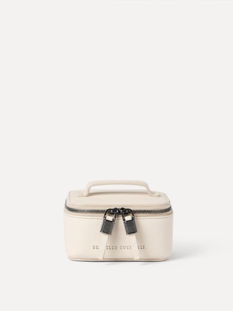 Brunello Cucinelli Grained calfskin jewelry box with shiny zipper pull