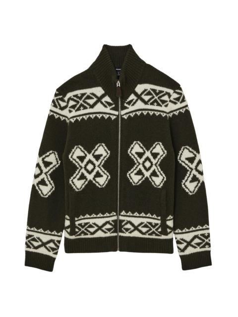 REISS Men's Hans Fair Isle-Inspired Full-Zip Sweater - Forest Green