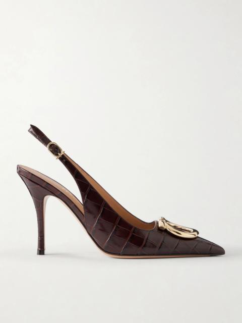 FERRAGAMO Sara 95 Croc-effect Leather Pumps