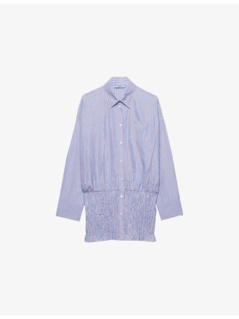 Prada Stripe-Print Cotton-Poplin Mini Shirt Dress