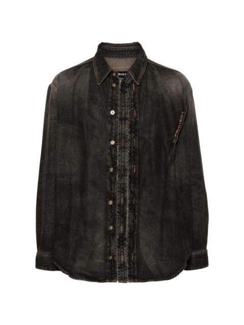 asymmetric hook-fastening denim shirt