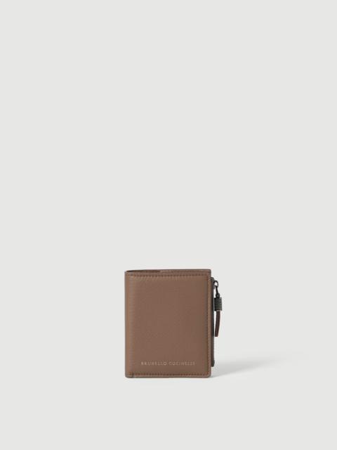 Brunello Cucinelli Grained calfskin compact wallet with shiny zipper pull