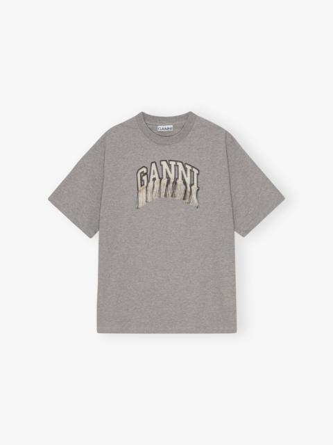 ★送料・関税込【GANNI】BASIC COTTON DB T-SHIRT GANNI GREY HEAVY COTTON DROP SHOULDER FRINGE T-SHIRT