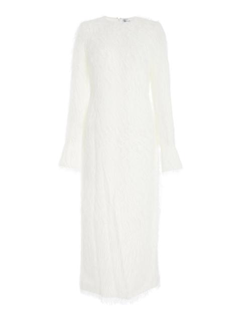 Fringed Fil Coupe Midi Dress white