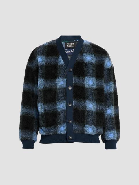 SCOTCH & SODA Men's Plaid Polar Fleece Cardigan - Thyme Blue